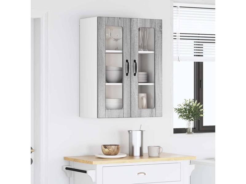  Meuble mural de cuisine, cabinet en verre mural gris sonoma 60x31x80cm  - Conforama D