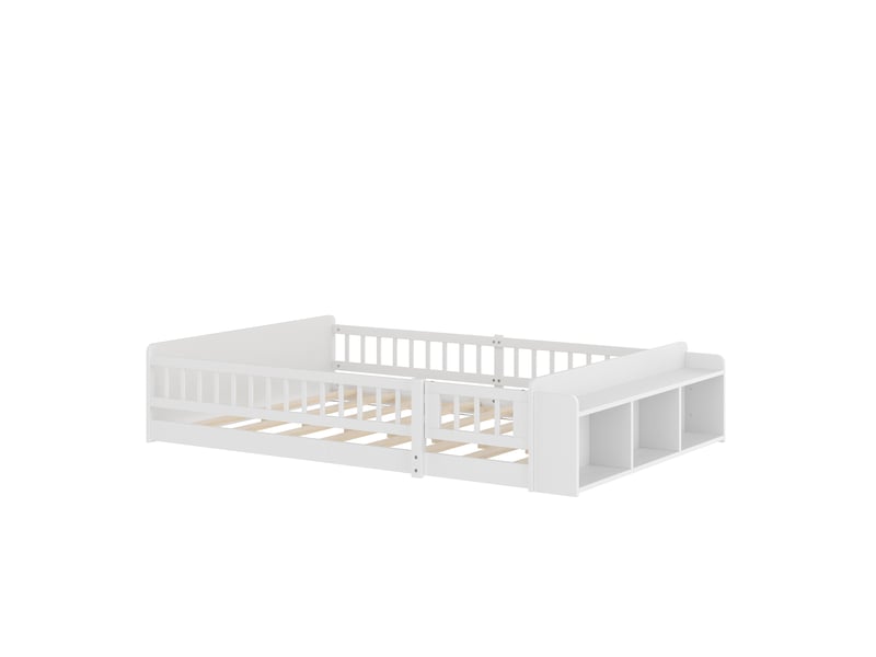  Lit enfant 140x190 cm blanc en bois de pin et mdf avec rangement ouvert  - Conforama E