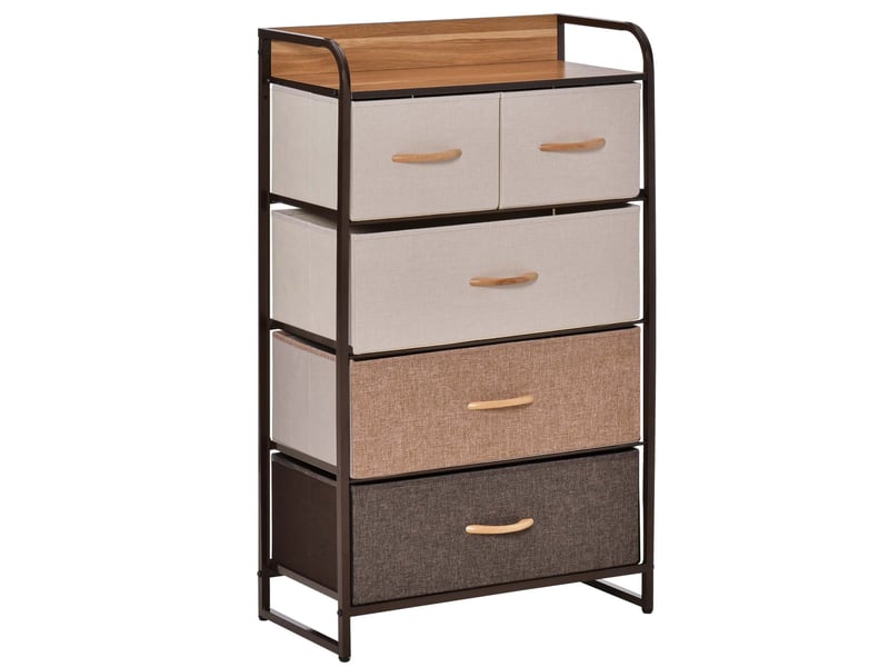  Commode avec 5 tiroirs en tissu pliables, poignées et anti-basculement pour salon et chambre, marron, 58 × 29 × 99 cm  - Conforama A