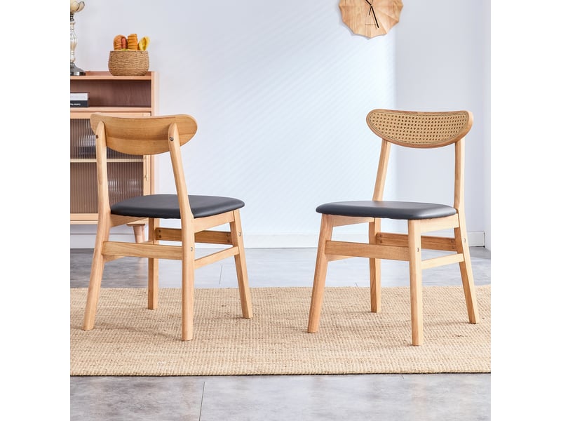  Lot de 2 chaises de salle à manger - 44 x 44x 78,7 cm - chaise en bois massif et dossier en rotin synthétique - naturel und noir  - Conforama E