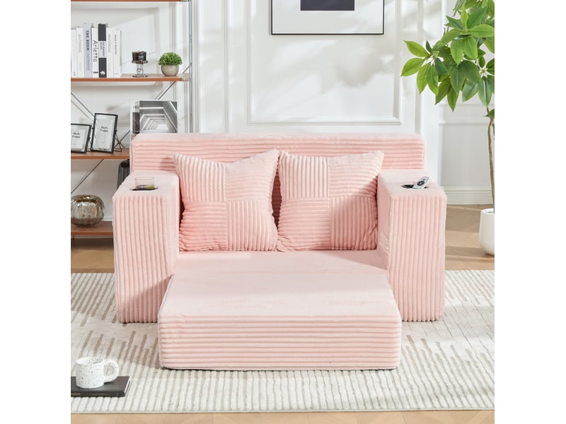  Canapé-lit modenvie 2 places convertible en velours côtelé rose 151 x 133 x 64 cm  - Conforama D
