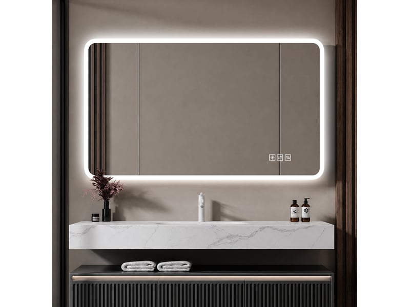  Miroir de salle de bains led 100x60 cm argenté antibuée à 3 températures  - Conforama D