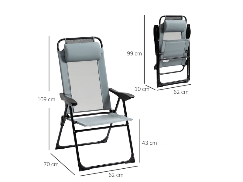  Lot de 2 fauteuils de jardin pliants 62 x 70 x 109 cm – gris – dossier réglable sur 5 positions avec accoudoirs  - Conforama C