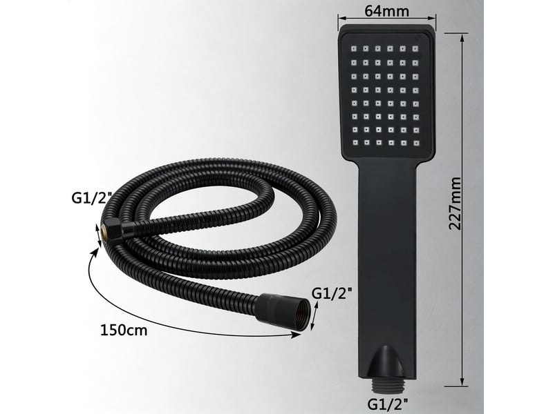 Pommeau de douche aica avec tuyau de douche 1.5m, abs & acier inoxydable 304, noir - Conforama B
