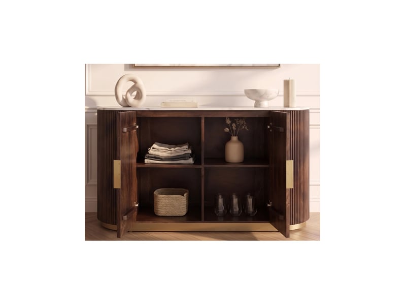  Buffet orion 120 cm en bois massif de manguier et marbre blanc – 2 portes – marron, blanc et doré  - Conforama D