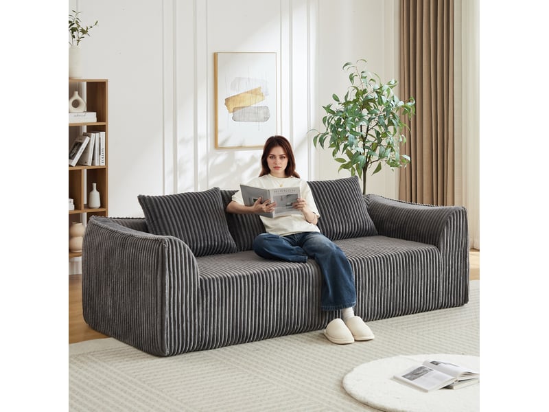  Canapé droit tcqpz 235,5 x 101 x 72,5 cm 4 places en velours côtelé gris  - Conforama D
