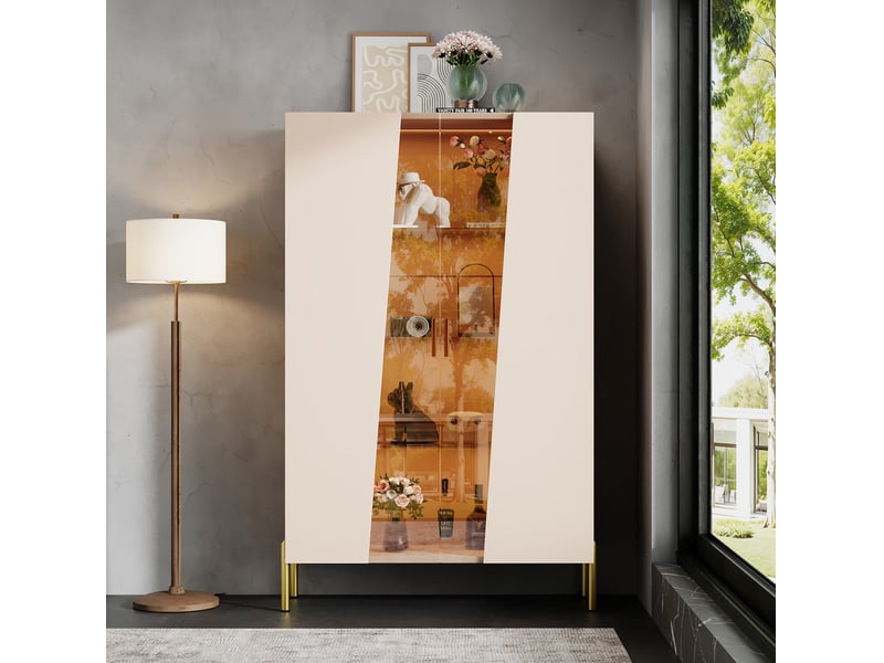  Vitrine led 72 x 40 x 145 cm – beige et verre brun cuivré – porte asymétrique et étagères réglables  - Conforama B