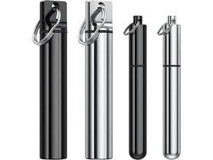 Lot de 4 petits étuis à cure-dents en métal, boîte de voyage en alliage d'aluminium, étui de poche avec porte-clés