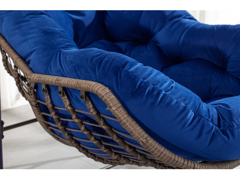  Fauteuil à bascule d'extérieur en rotin synthétique 111x94,5x80 cm avec coussin métal bleu marine  - Conforama E