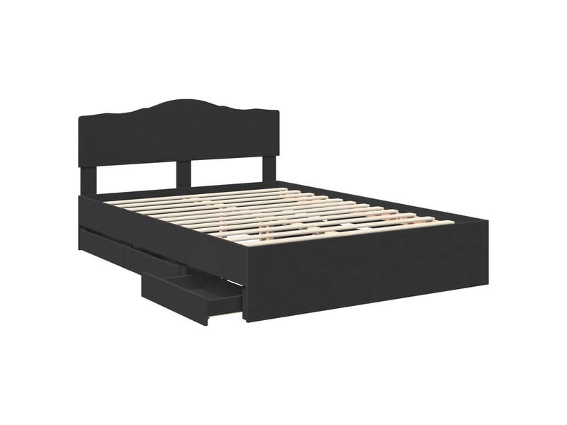  Lit double- lit adulte -  cadre de lit avec tiroir noir 150 x 200 cm bois ingénierie  - Conforama D