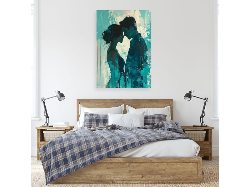 Tableaux, couple romantique s'embrassant sur fond turquoise 80x120 1312611352 - Conforama B