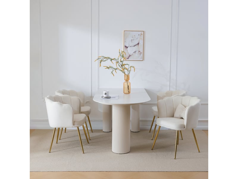  Lot de 4 chaises de salle à manger 58x63x77cm – avec pieds dorés - coussin papillon velours - beige  - Conforama E