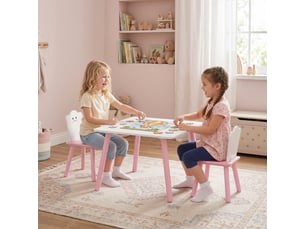 Table et chaises enfants - ensemble 3 pièces - rose et blanc - bois d'ingénierie - dimensions - poids 9.1 kg