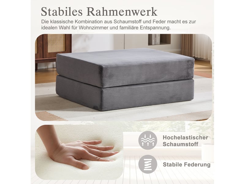 Fauteuil convertible 1 place 112x95 cm – gris foncé – velours côtelé, pochette latérale et coussin assorti - Conforama E