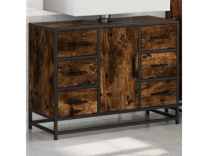  Armoire lavabo de salle de bain, cabinet de salle de bain chêne fumé bois d'ingénierie cf65610  - Conforama C