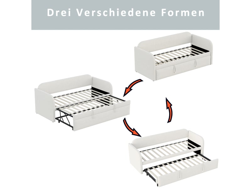  Canapé-lit convertible 90/180x190 cm, rayures verticales, tissu lin beige, sans matelas  - Conforama D