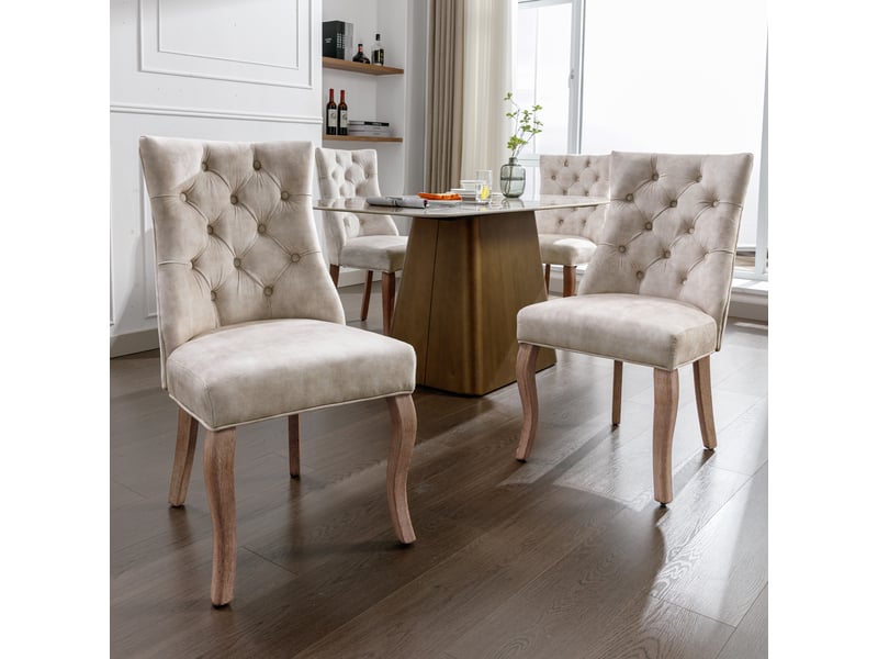  Lot de 4 chaises de salle à manger en velours beige clair, dossier haut  - Conforama B
