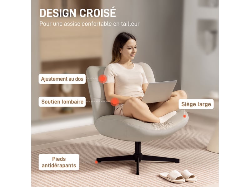  Fauteuil pivotant en chenille sans accoudoirs crème 70x80x82 cm  - Conforama D