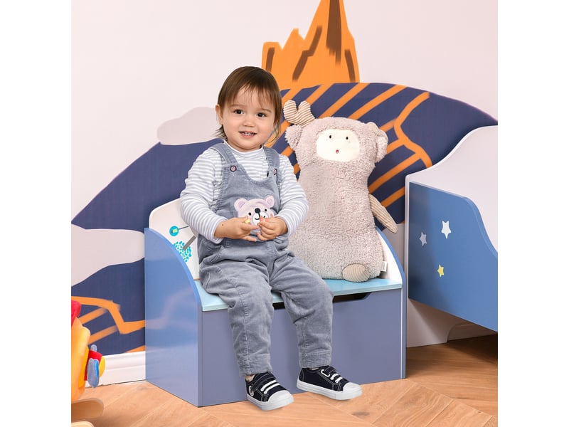 Banc de rangement pour jouets 2 en 1 en bois, coffre avec dossier pour enfants de 3 à 6 ans, 60 x 30 x 50 cm, bleu - Conforama B