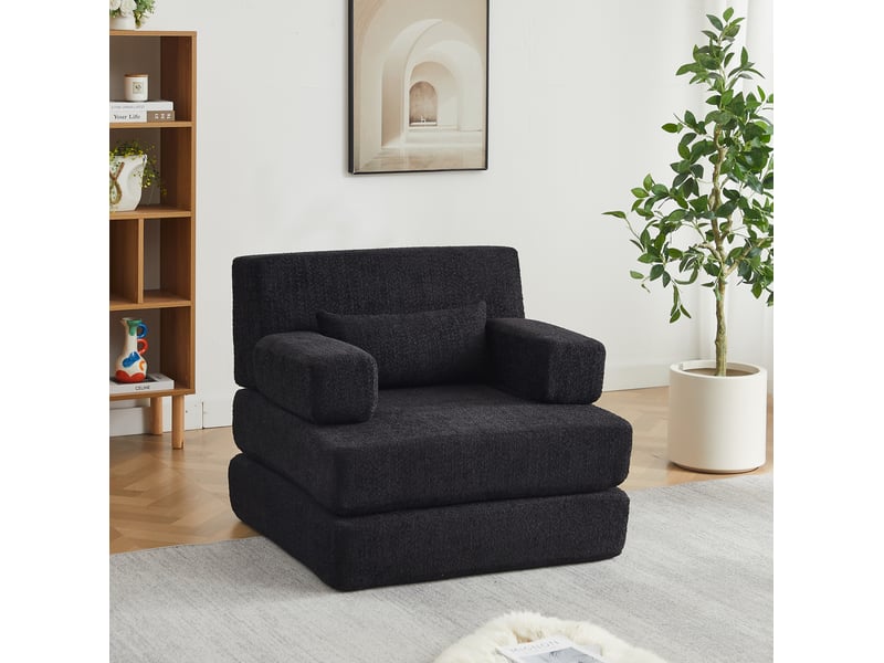 Fauteuil 2-en-1 modulable en tissu chenille noir - Conforama W