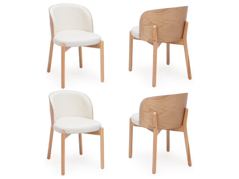 Lot de 4 chaises de salle à manger en bois massif naturel, assise en lin, dossier enveloppant plaqué frêne, rembourrées, charge 150 kg  - Conforama A
