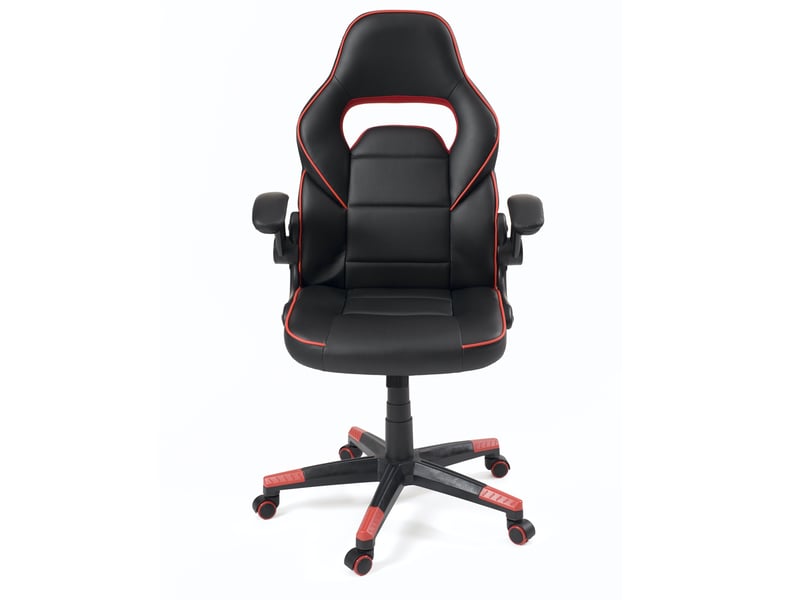  Chaise gamer baja en simili cuir noir et rouge avec accoudoirs amovibles et dossier basculant  - Conforama C