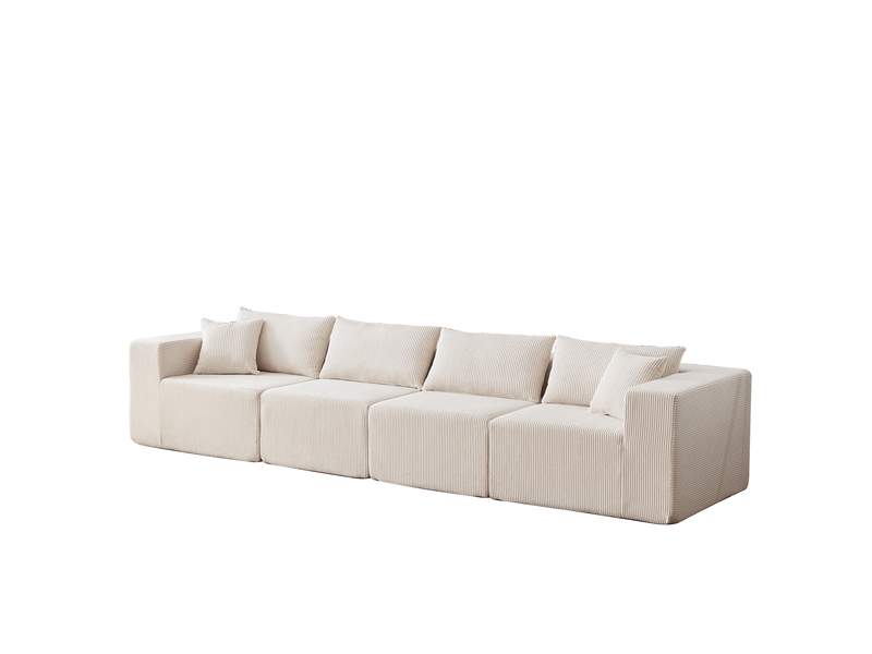 Canapé d'angle modulaire en velours côtelé beige 4 pièces 264x167x71 cm, combinaison libre et sans montage. - Conforama A