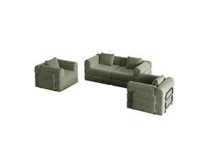 Canapé convertible 2-en-1 en chenille avec rangement d’accoudoir, 3 cadres métalliques et configurations modulables