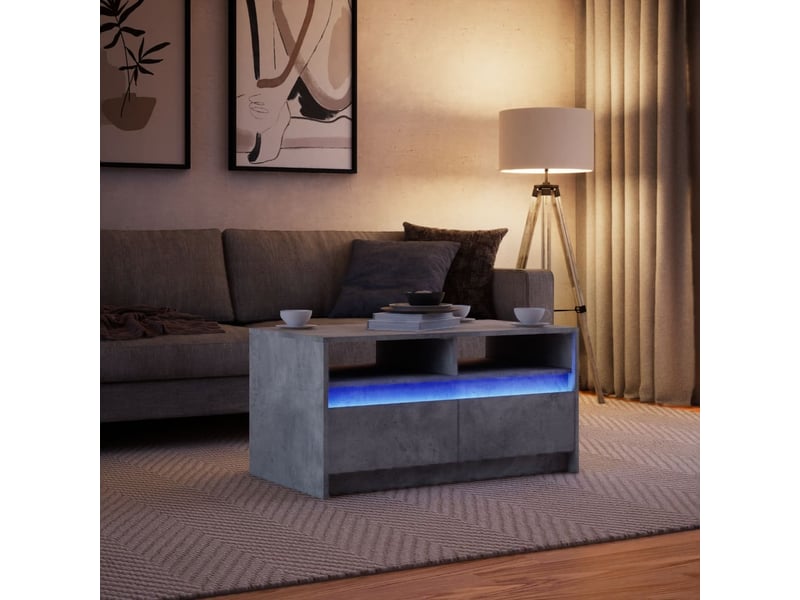  Table basse - table de salon - table à thé avec lumières led gris béton bois d'ingénierie  - Conforama E