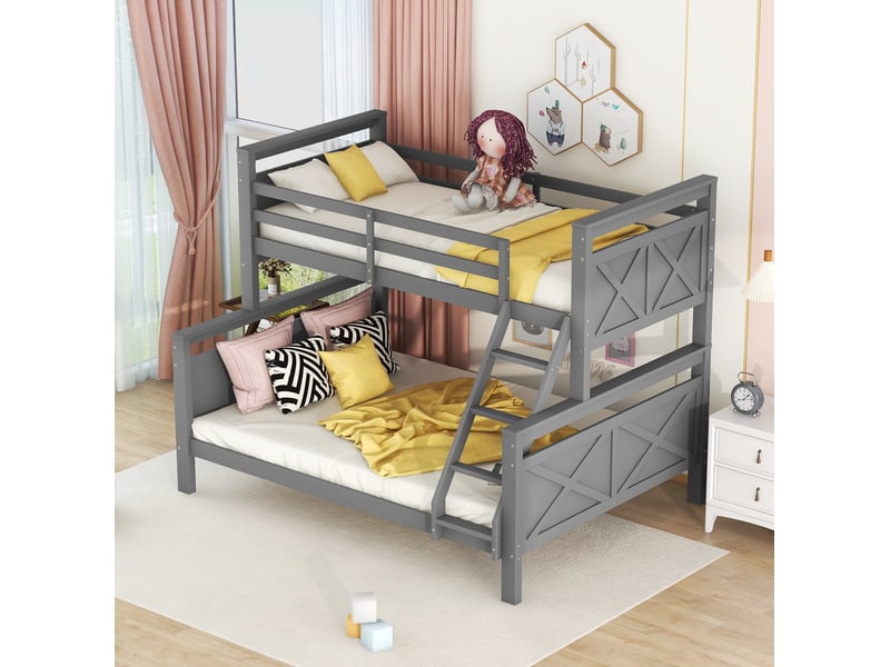  Lit superposé 90x200 et 140x200 cm séparable avec échelle gris  - Conforama D