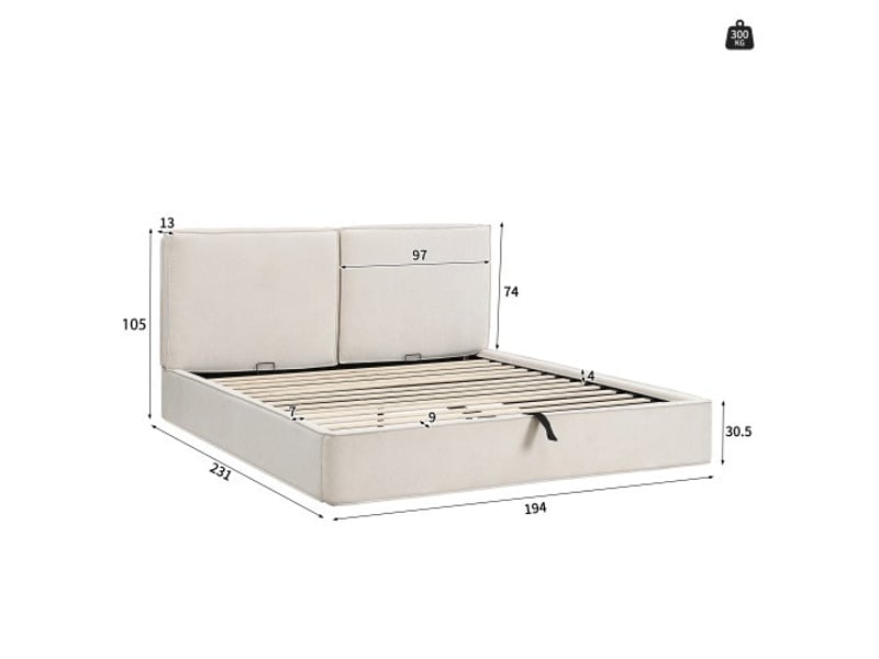  Lit coffre capitonné 180x200 cm beige en chenille, rangement hydraulique, tête de lit et sommier à lattes  - Conforama C