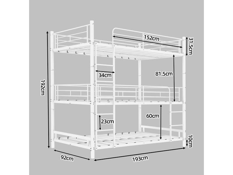  Lit superposé triple métal 90 × 190 cm, échelles, blanc IKSETERA TRADING LTD - Conforama C