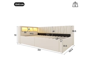 Lit banquette 90x200 cm <strong></strong>  <strong></strong> coloris beige
