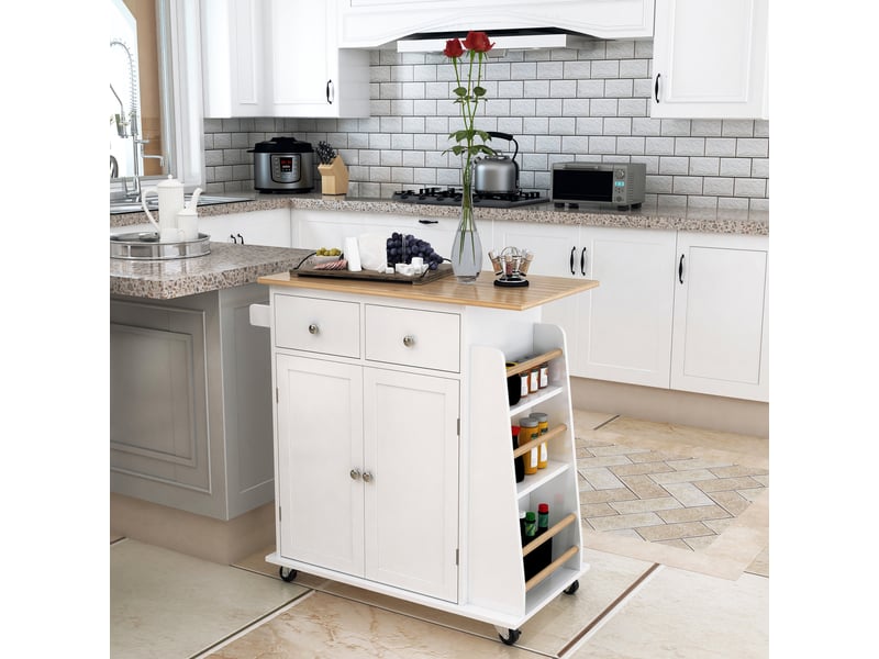  Desserte de cuisine ilôt cuisine avec plan de travail étagère range-bouteilles porte-torchons 2 placard tiroirs  - Conforama D