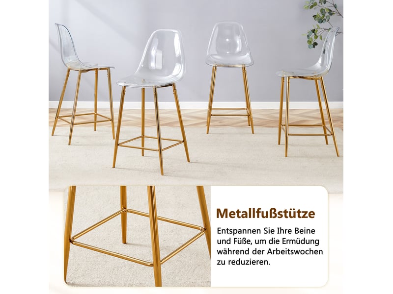  Tabouret de bar transparent avec repose-pieds et structure métallique, design moderne doré  - Conforama E