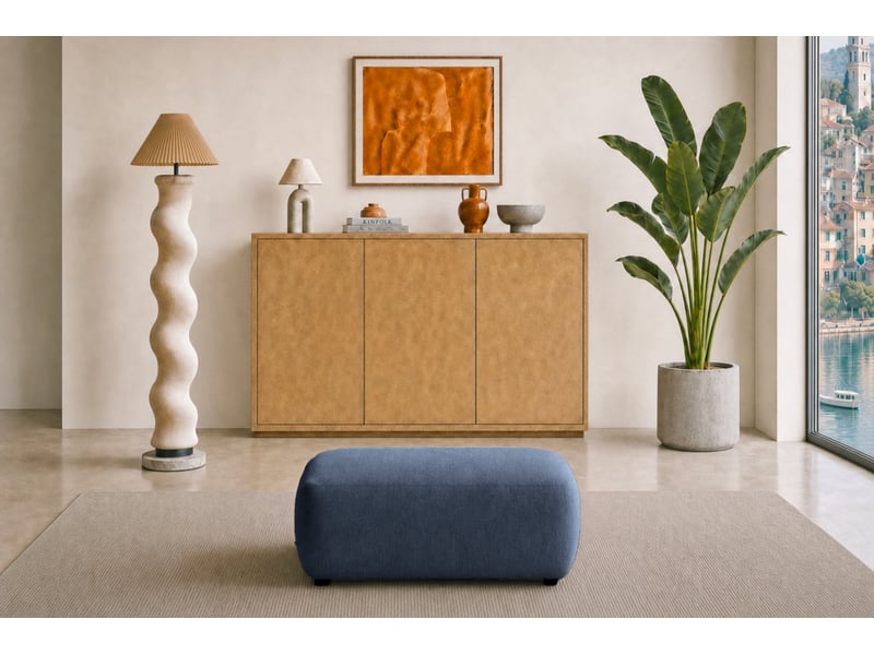  Portofino - pouf en tissu chenille bleu 105x57x40  - Conforama B