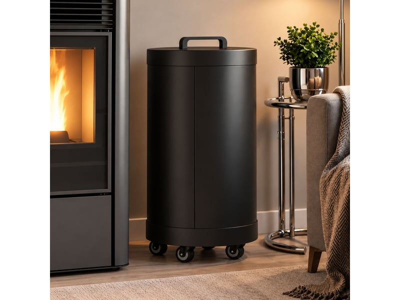  Réservoir à granulés rond 30 kg noir 4 compartiments détachables avec bec verseur rangement à pellets 35 x 35 x 63,5 cm  - Conforama B