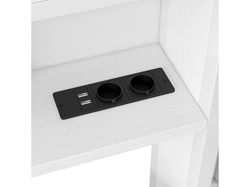 Lit gigogne 90x200 cm, rangements intégrés, led, prises et usb, métal blanc, sans matelas - Conforama E
