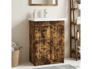 Armoire sous évier de salle de bain, meuble de rangement chêne fumé shl443