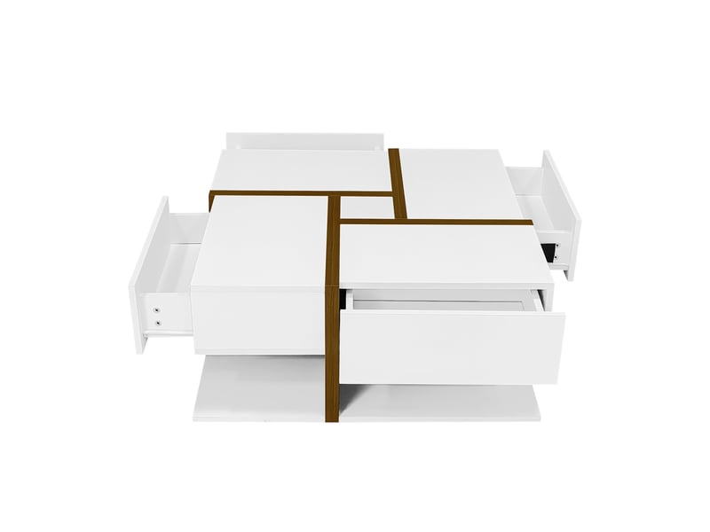  Table basse carrée 78x78x34,8 cm avec 4 tiroirs, blanc et bois  - Conforama D