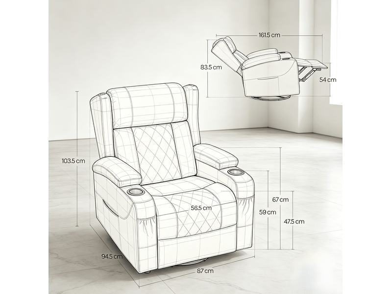 Fauteuil relax inclinable pivotant gris avec repose-pieds et rangement - Conforama E