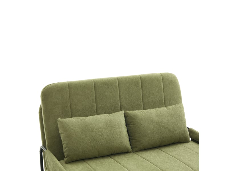  Canapé convertible 2 places modenvie en tissu chenille vert olive avec structure en métal et poches latérales, 104 x 85 x 92 cm  - Conforama E