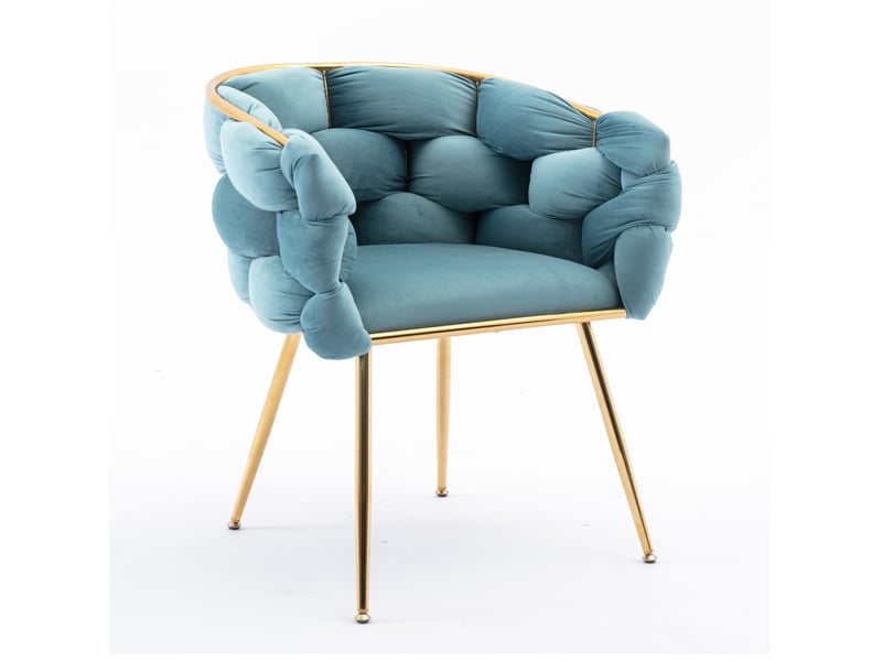 Fauteuil d'appoint 58 x 59 cm – bleu – velours rembourré, accoudoirs et piètement en métal doré moderne - Conforama A