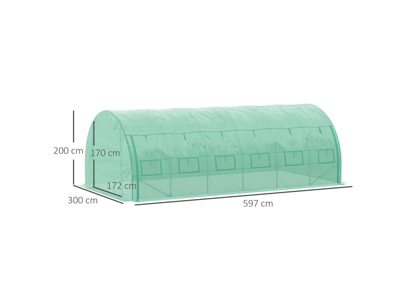  Serre de jardin serre tunnel 18 m² avec porte, parois latérales enroulables 12 fenêtres acier pe 4 x 3 x 2 m vert  - Conforama E