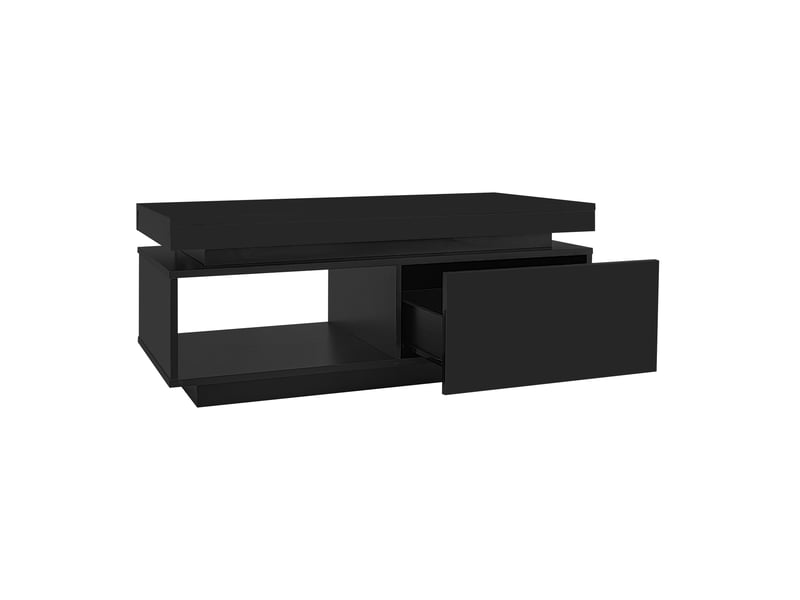  Table basse noire laquée avec éclairage led et tiroir, 100x50x40 cm, panneau de particules, noir  - Conforama R