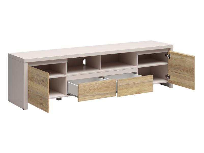  Meuble tv avec 2 portes et 2 tiroirs coloris cachemirechêne mauvella - longueur 182 x profondeur 40 x hauteur 49 cm  - Conforama C