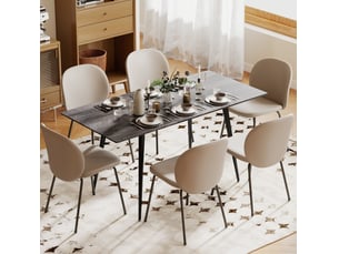 Table extensible pour 6 à 8 personnes avec rallonge dissimulée et pieds en acier pour salle à manger