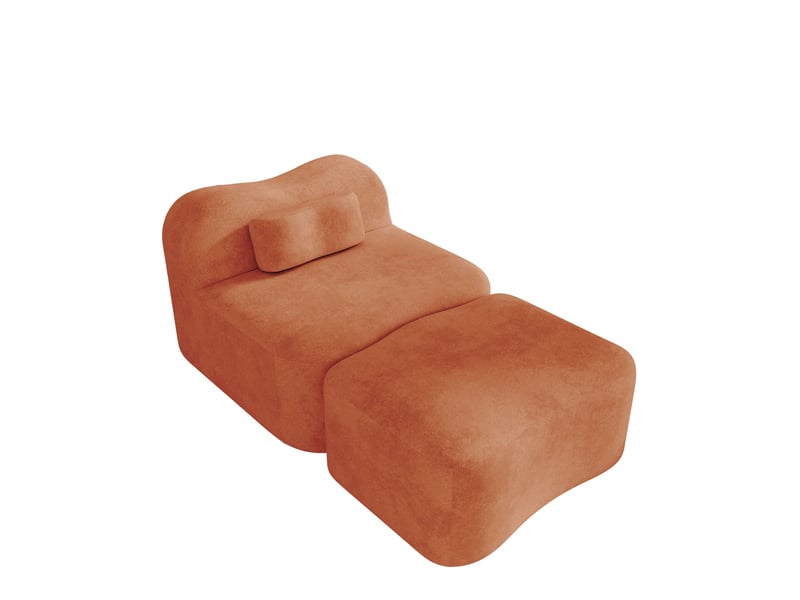 Fauteuil modulaire 1 place avec pouf 96x167x70 cm en velours orange - Conforama A