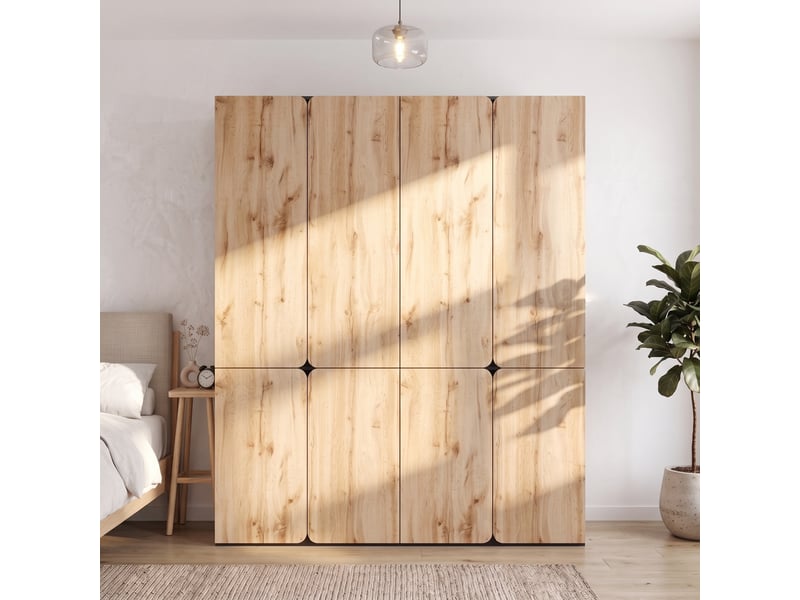  Armoire chêne artisan 180 × 50 × 200 cm, 8 portes, 2 tringles, 6 tiroirs IKSETERA TRADING LTD - Conforama B