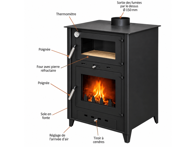  Poêle à bois avec four rosa 10 kw - noir  - Conforama B